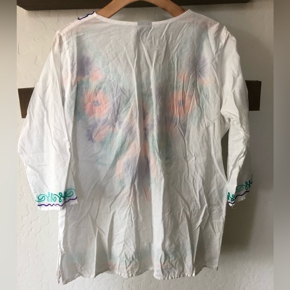 Mja world|White floral embroidered Mexican style peasant top•••Cotton, XL - Picture 7 of 10